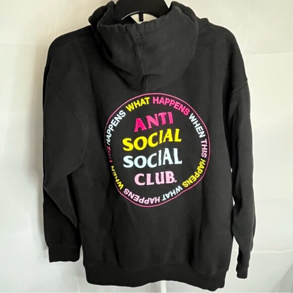 Anti Social Social Club Hoodie Sweatshirt Black w/Pink, Yellow Blue Circle Large - Picture 7 of 7